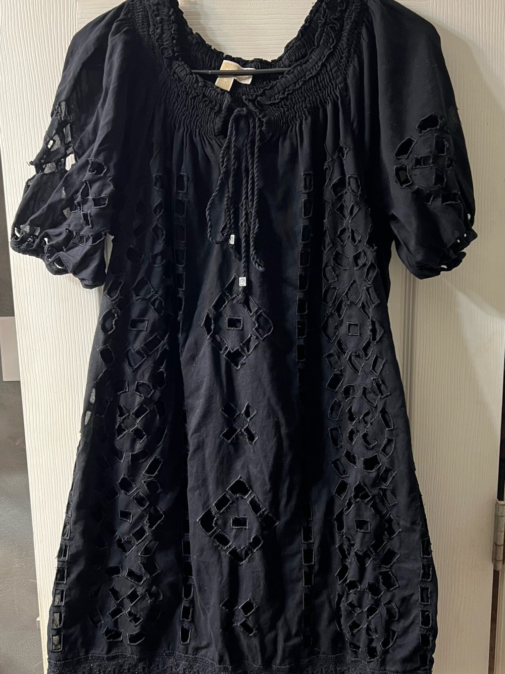 Michael Kors Black Smocked Dress with Drawstring- Womens Med